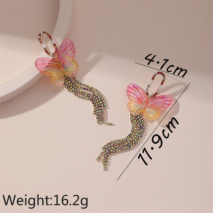 Wholesale Earrings Alloy Butterfly Rhinestone Tassel JDC-ES-GuTe006