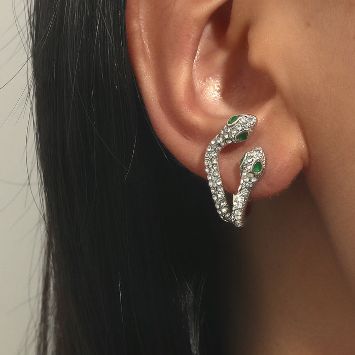 Wholesale diamond rhinestone double head snake stud earrings women JDC-ES-JDie006