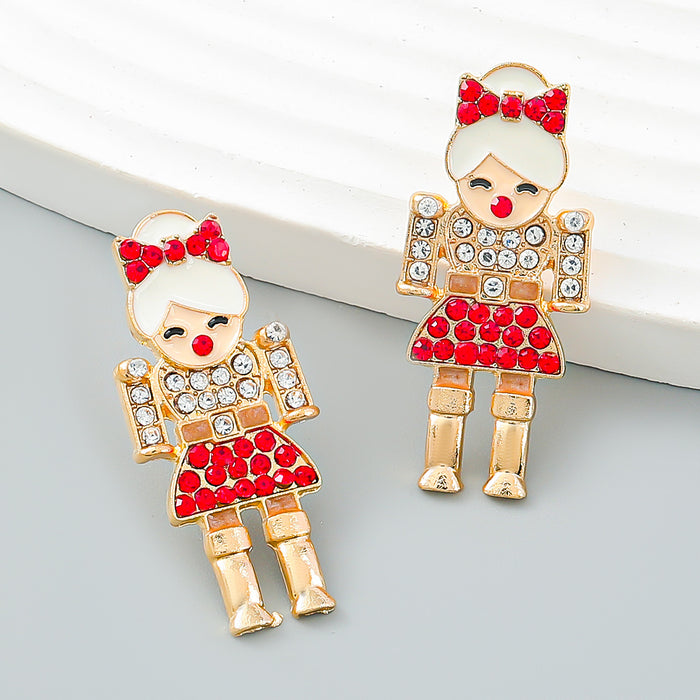Wholesale Earrings Alloy Enamel Christmas Cute Diamond Stamped Santa Claus JDC-ES-JL1038