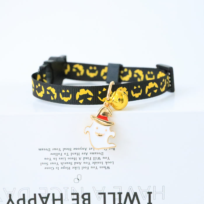 Collar de mascotas al por mayor Poliéster Halloween Gatito Dog Bell Safetle Hebilla MOQ≥2 JDC-PN-PUPU001