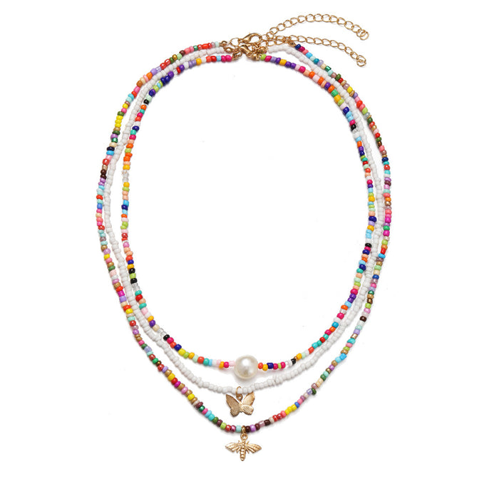 Wholesale Necklace Colorful Rice Beads Boho Butterfly Clavicle Chain Set JDC-NE-F279