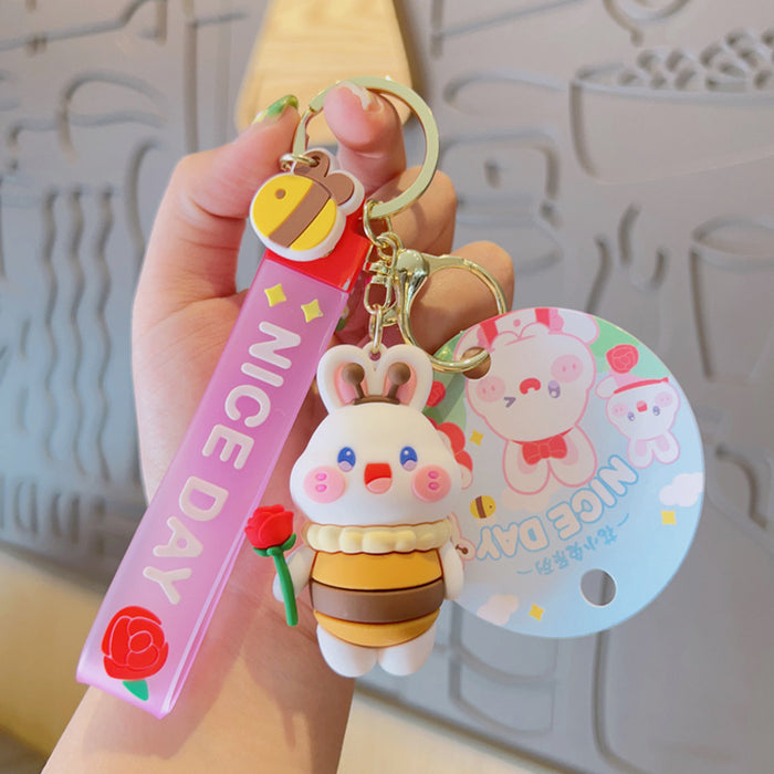 Wholesale Keychains PVC Alloy Cute Happy Rabbit MOQ≥2 JDC-KC-YDao050