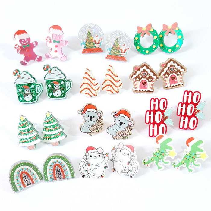 Wholesale Earrings Acrylic Christmas Tree Rainbow Sloth Dinosaur JDC-ES-Xuep072