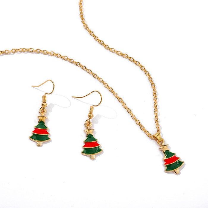 Wholesale Necklace Cartoon Drop Oil Color Christmas Tree Earrings Necklace Set MOQ≥2 JDC-ES-HaoBiao010