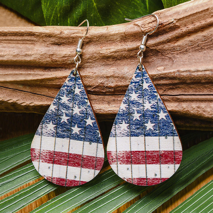 Wholesale 4th of July Independence Day Sunflower Water Drop Wooden Earrings JDC-ES-Saip051