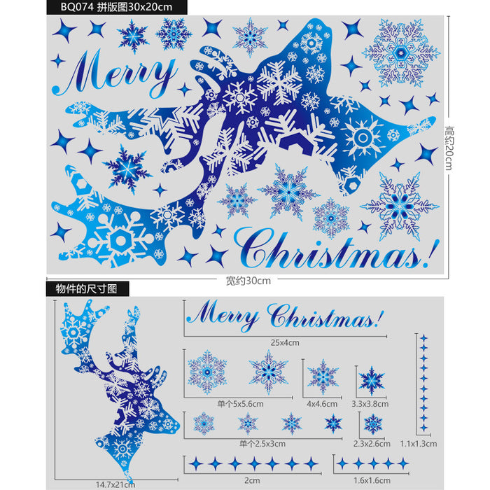 Wholesale Decorative Snowflake Sticker Glass Window Decoration Sticker Blue Snowflake Elk MOQ≥2 JDC-DCN-BOC002