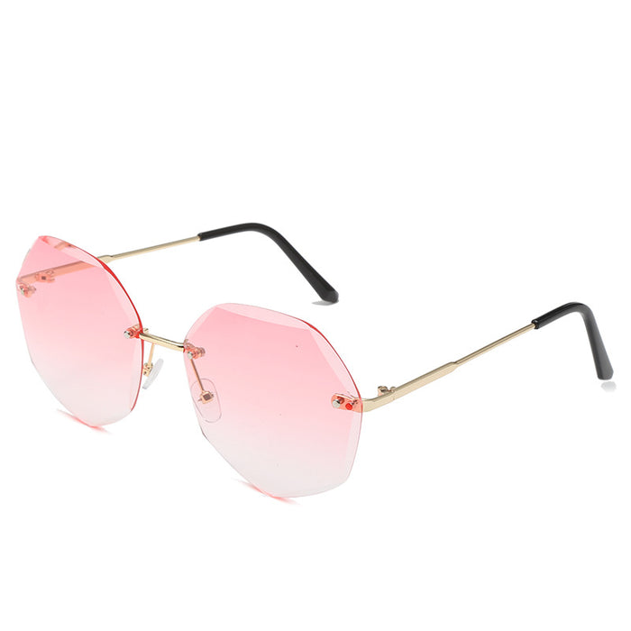Wholesale Gradient Metallic Color Marine Frameless Cut Edge Polygonal Sunglasses JDC-SG-BoL008
