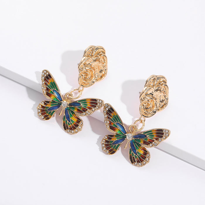 Wholesale Earrings Alloy Rhinestones Color Block Butterfly JDC-ES-JUYAO015