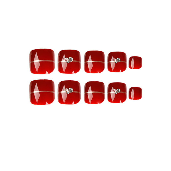 Wholesale Gold Line Rhinestone Wine Red Foot Nail Wearable Nail Art JDC-NS-LFan019