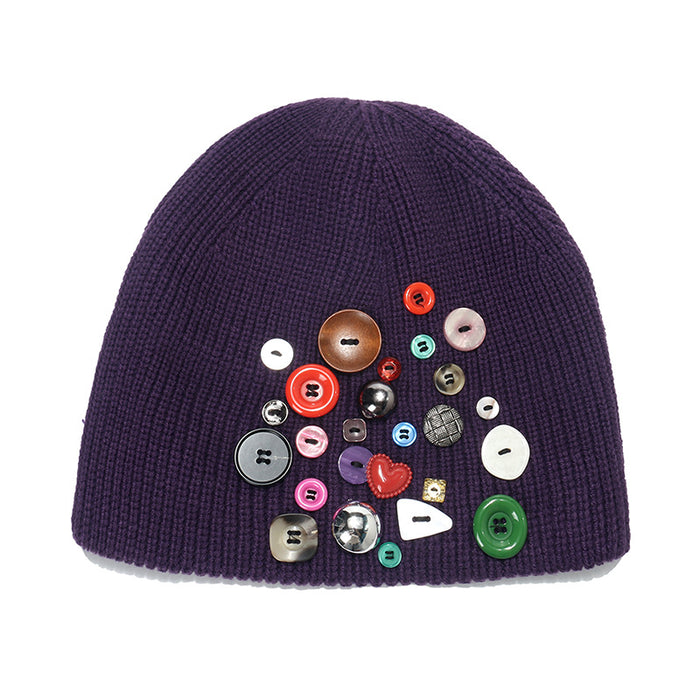 Wholesale Hat Acrylic Personality Button Knitted Hat MOQ≥2 JDC-FH-YuanB013