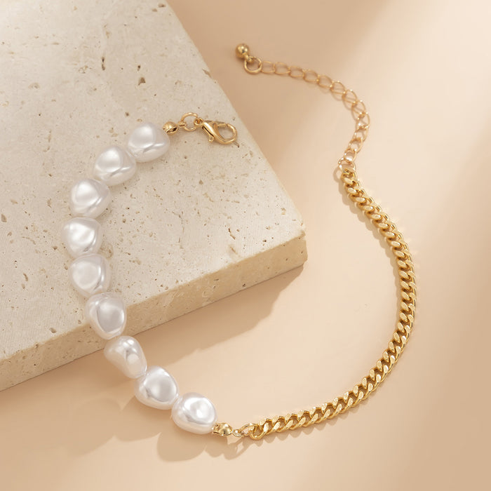 Wholesale Simple Stitching Asymmetric Imitation Pearl Chain Anklet JDC-AS-XueR003