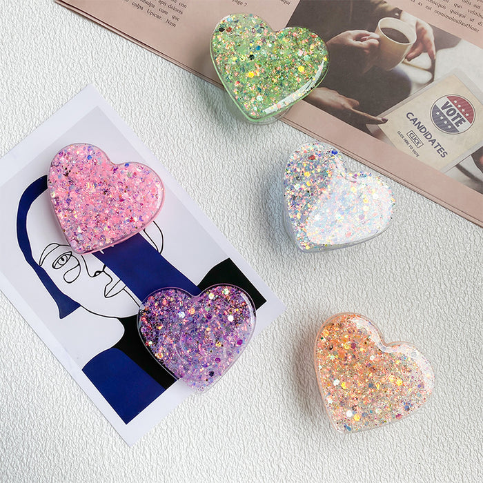 Wholesale Grips Glitter Sequin Heart Shape Plastic Airbag Phone Holder JDC-PS-Xinx012