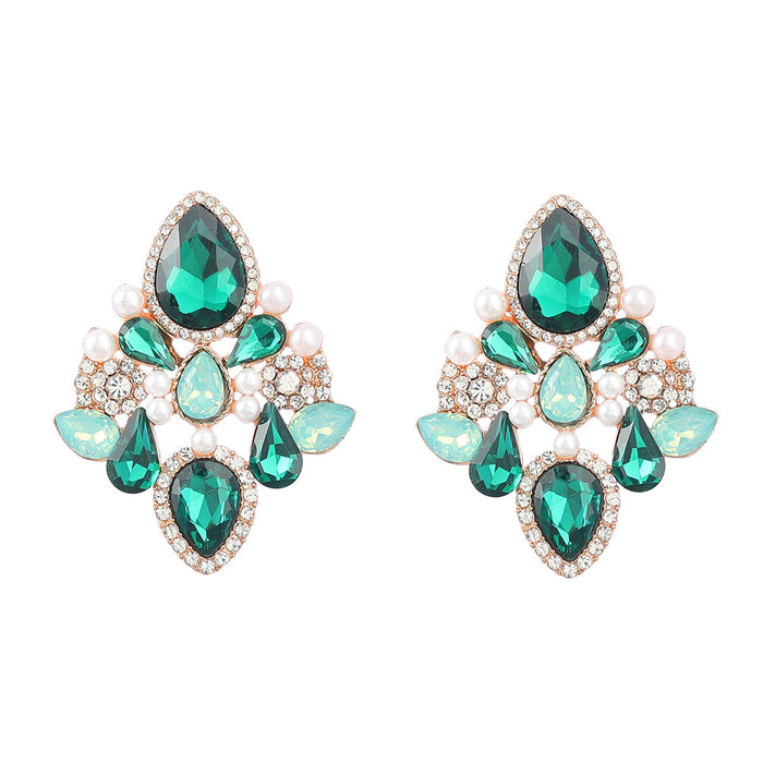 Wholesale Alloy Diamond Set Pearl Geometric Floral Earrings JDC-ES-JL995