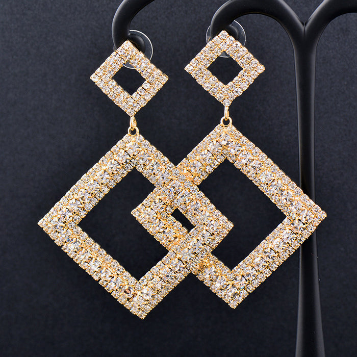 Wholesale Earrings Copper Gold Plated Zircon Exaggerated Square MOQ≥2 JDC-ES-KMeng002