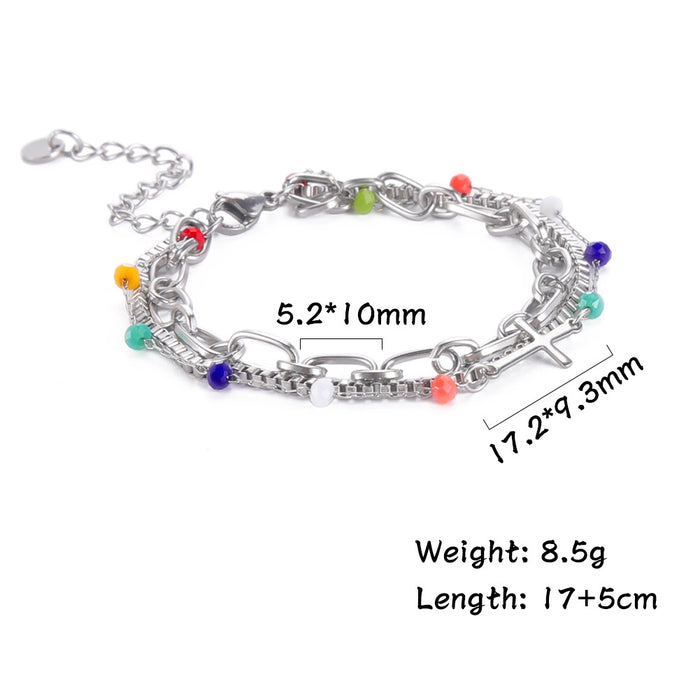 Wholesale Bracelet Stainless Steel Color Bead Chain Three Layers Wearing Cross JDC-BT-QiJu011