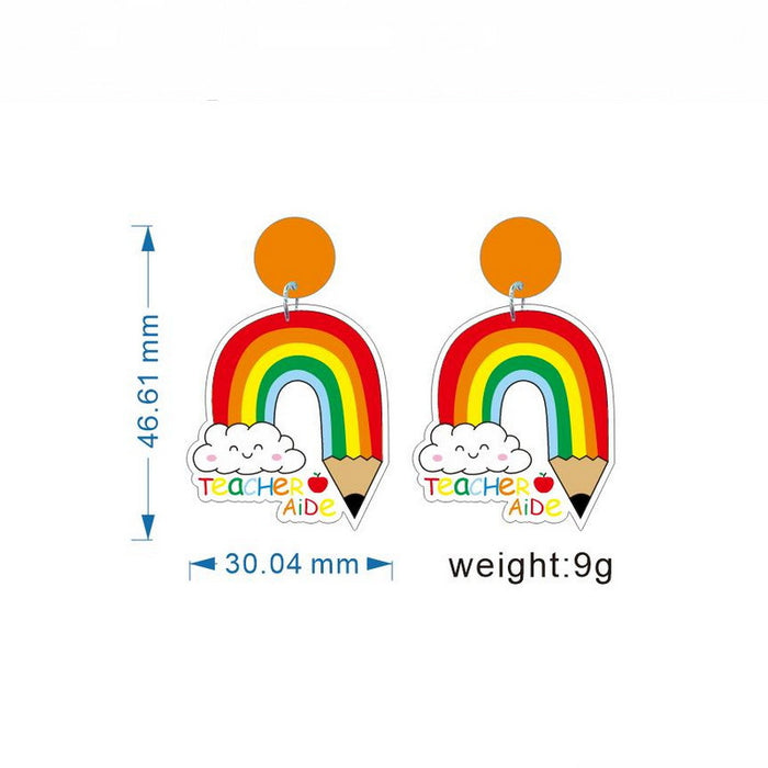 Wholesale Earrings Acrylic Teacher's Day Rainbow Love Apple Brush JDC-ES-Xuep062