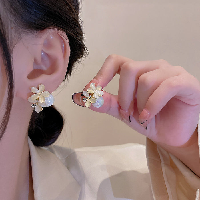 Wholesale Earrings Alloy Opal Flower Pearls JDC-ES-PD002