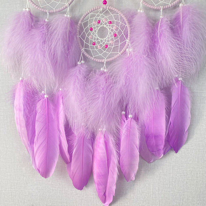 Wholesale Dream Catcher Feather Purple Large Handwoven Wind Chime MOQ≥2 JDC-DC-MYing024