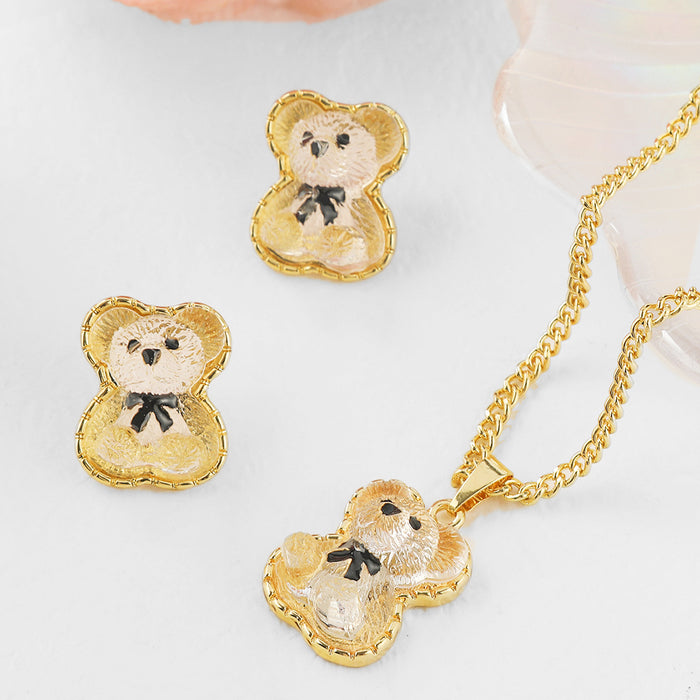 Wholesale Earring Alloy Transparent Bear Necklace Set JDC-ES-ManY028