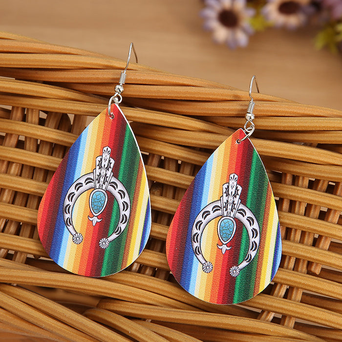 Wholesale Colorful Tsundere Rainbow Leather Earrings JDC-ES-Saip052