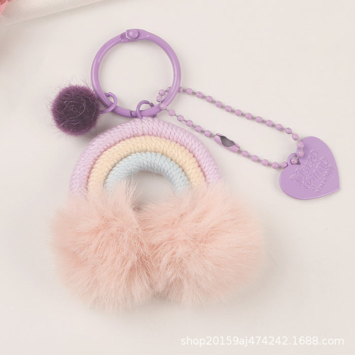 Wholesale Keychains Alloy Rainbow Hair Ball Colored Hearts JDC-KC-YiHan048