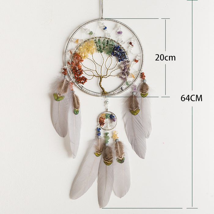 Wholesale Crystal Stone Life Tree Iron Ring Feather Dreamcatcher MOQ≥2 JDC-DC-MYing004