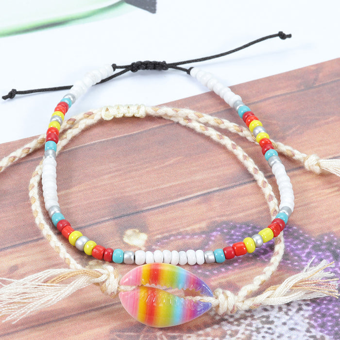 Jewelry WholesaleWholesale rainbow shell sunflower bohemian style color rice bead anklet JDC-AS-Yiye005 Anklets 益烨 %variant_option1% %variant_option2% %variant_option3%  Factory Price JoyasDeChina Joyas De China
