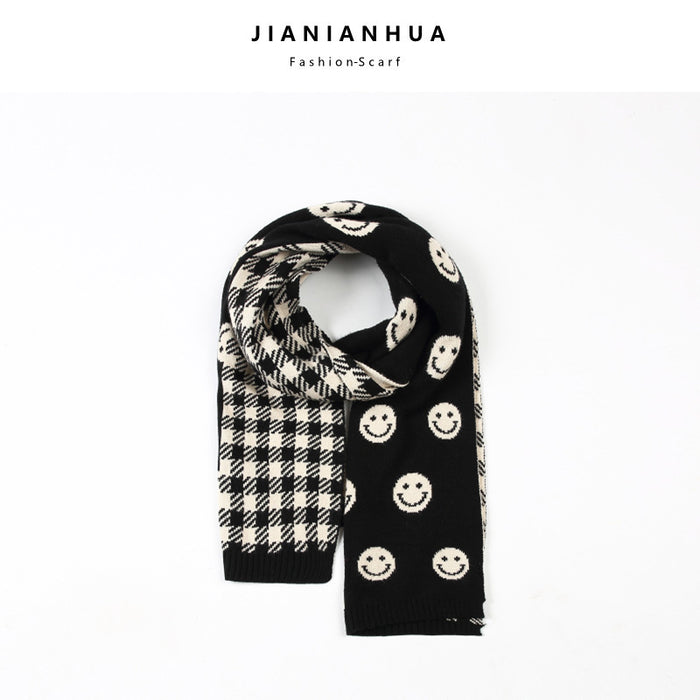 Wholesale Scarf Polyester Cotton Autumn and Winter Soft Thickening Comfortable Plaid Smiley JDC-SF-hengc004