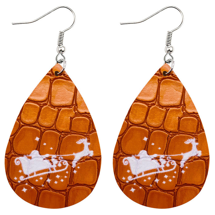 Wholesale Earrings Leather Christmas Tree Leopard Snowflake Double Sided Print MOQ≥2 JDC-ES-PuCi005