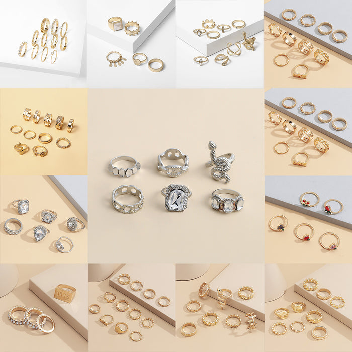 Wholesale Diamond Set Rings 12 Piece Sets Various Elements Set Ring Combinations JDC-RS-XueR001