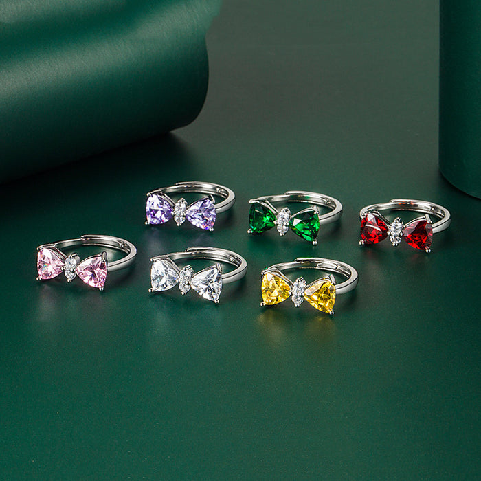 Wholesale colorful treasure ring sweet bow ring with adjustable opening JDC-RS-XinS007