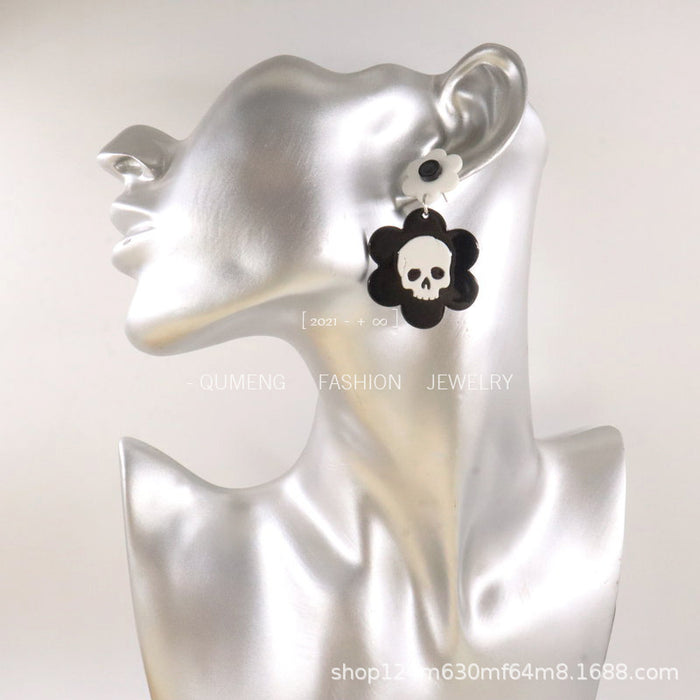 Wholesale Earrings Acrylic Halloween Skull Flowers MOQ≥2 JDC-ES-MOSHU021