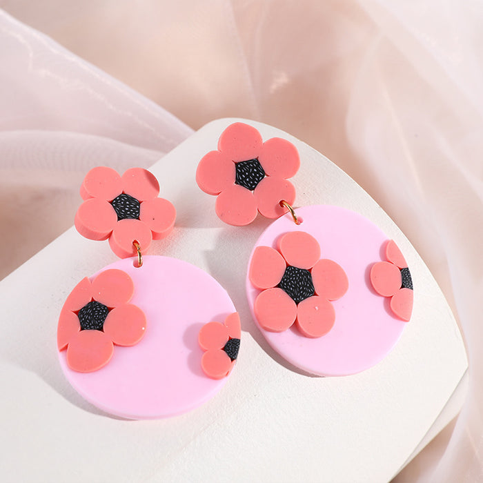 Wholesale Flower Soft Pottery Geometric Multicolor Clay Clay Earrings JDC-ES-zhongyi009