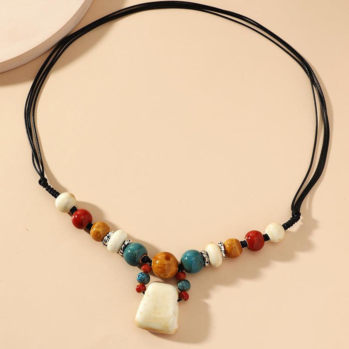 Wholesale Necklaces Porcelain Lacquer Ethnic Wind Vintage Long Sweater Chain JDC-NE-BeiF004