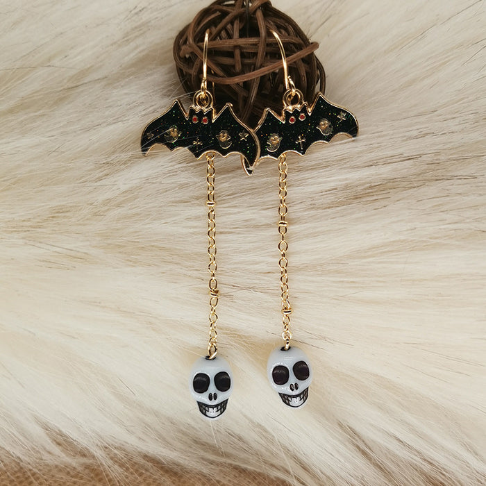 Wholesale Bracelet Alloy Ceramic Skull Head Halloween Earrings Earrings MOQ≥2 JDC-ES-HaoL020