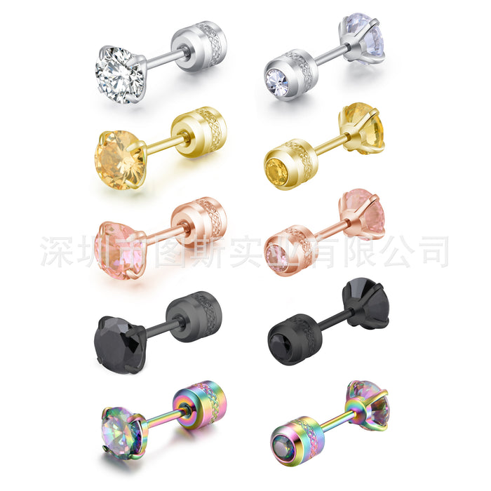 Wholesale Round Four Prong Zircon Fine Pin Stud Earrings Stainless Steel JDC-ES-JiaYi004