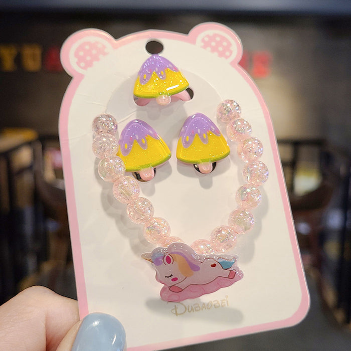 Wholesalee Girls Jewelry Set Children's Bracelet Baby Ear Clip Cartoon Gift MOQ≥5 JDC-ES-Nimei001