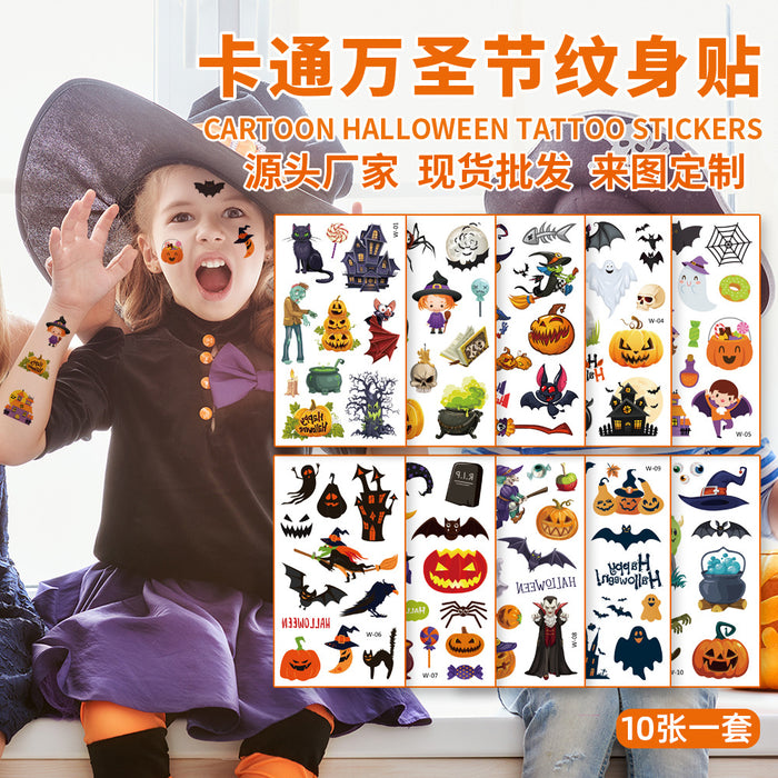 Pegatizas al por mayor Halloween Kids Cartoon Tattoo Pegalizaciones Impermeables de 10 piezas JDC-ST-Renyi001