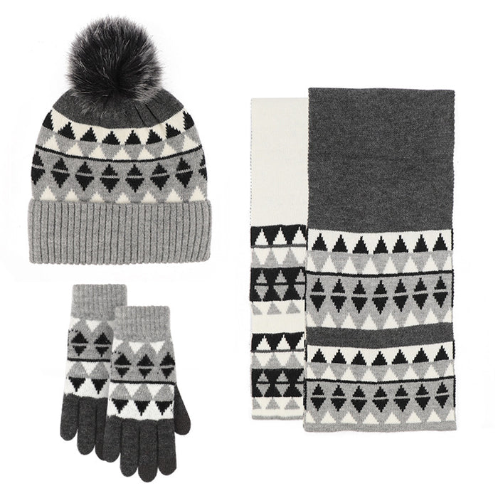 Wholesale Hat Acrylic Thermal Jacquard Knit Gloves Scarf 3pcs Set JDC-FH-HongX004