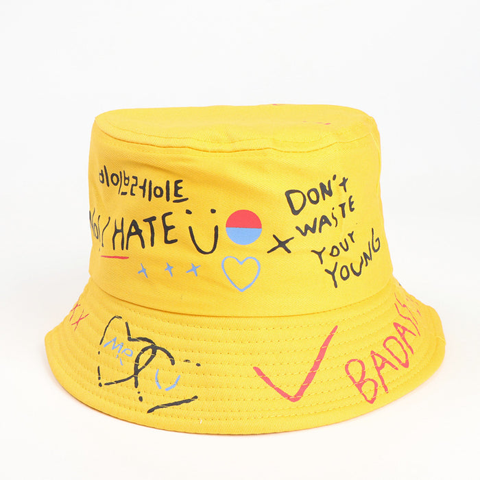 Wholesale Love Smiley Cotton Pot Hat Graffiti Print Sun Hat JDC-FH-LLan004