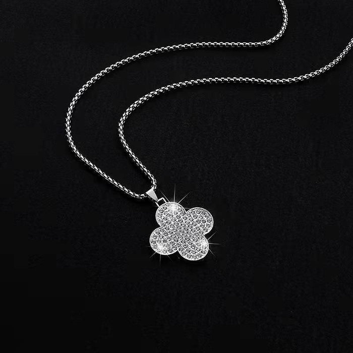 Wholesale necklace titanium steel full diamond four leaf clover JDC-NE-MLQ021