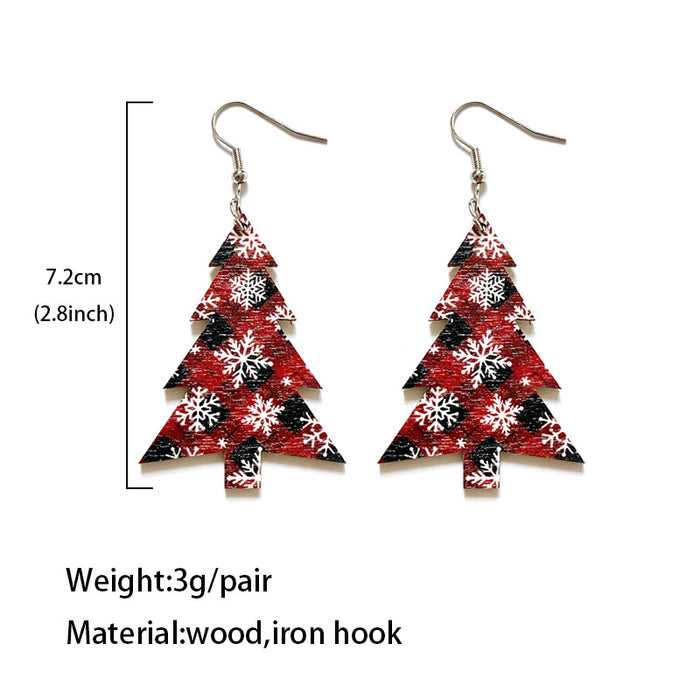 Wholesale Earrings Wooden Snowflake Buffalo plaid Christmas trees MOQ≥2 JDC-ES-JunY001