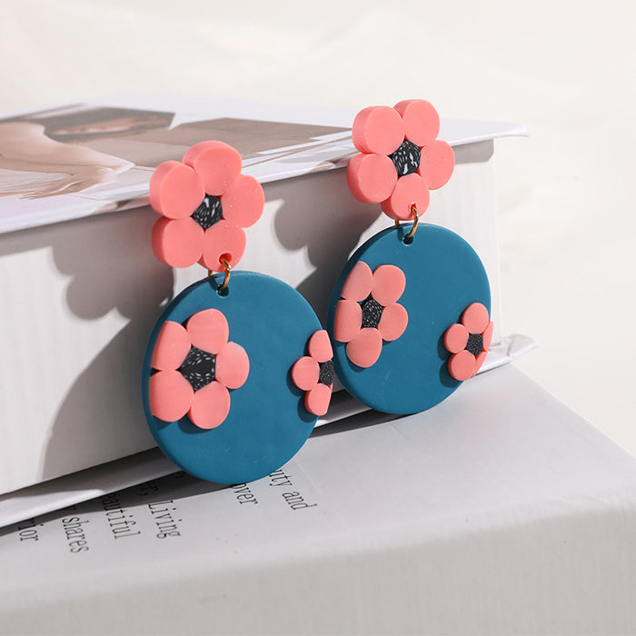 Wholesale Flower Soft Pottery Geometric Multicolor Clay Clay Earrings JDC-ES-zhongyi009