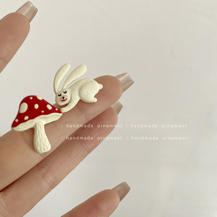 Wholesale Earrings Alloy Cartoon Asymmetric Mushroom Rabbit Silver Needle JDC-ES-Tql010