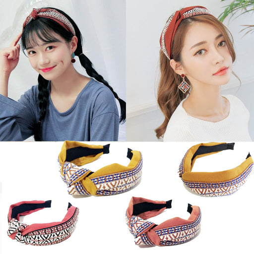 Jewelry WholesaleWholesale cotton and linen ethnic style solid color with cross hairband JDC-HD-TangYun001 Headband 唐歆 %variant_option1% %variant_option2% %variant_option3%  Factory Price JoyasDeChina Joyas De China