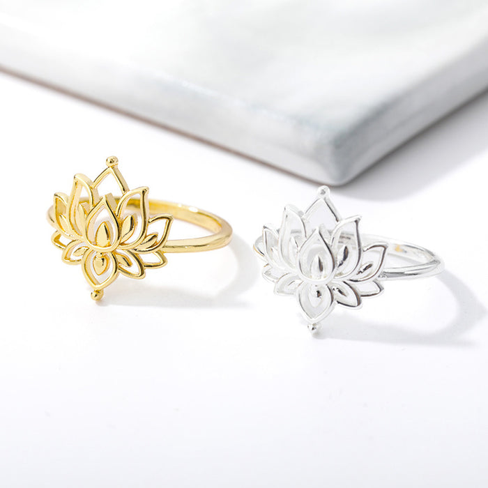 Wholesale Ring Personality Hollow Lotus Brass JDC-RS-MJ006