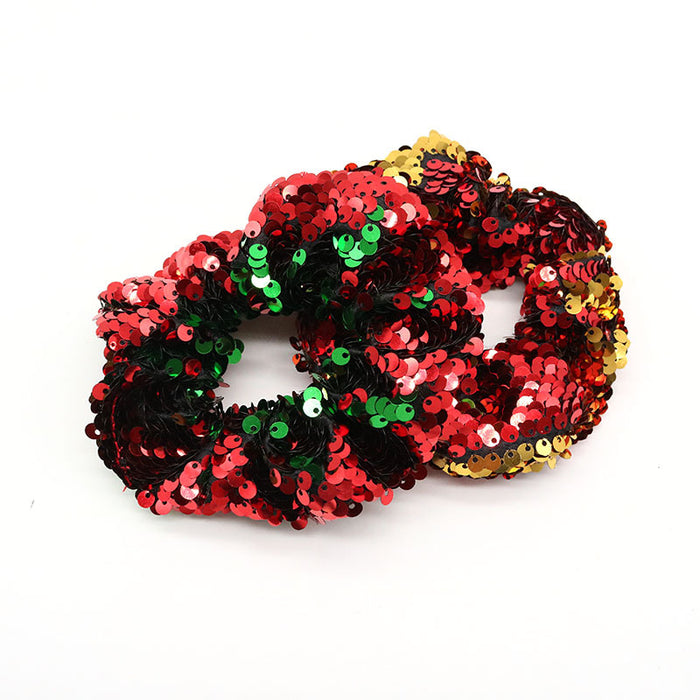 Wholesale Hair Scrunchies Fabric Christmas Double Sided Fish Scale Sequins MOQ≥2 JDC-HS-MiaoH001