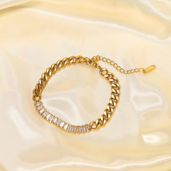 Wholesale 18k Gold Plated Stainless Steel Jewelry Party Gift Fashion Full Zircon Splicing Chain Bracelet JDC-BT-JD105