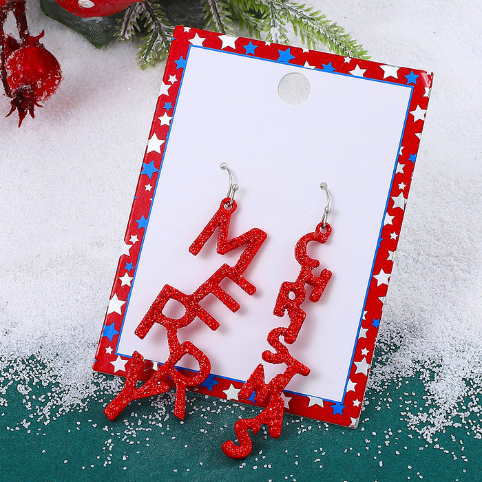 Wholesale Earrings Christmas Santa Claus Diamond English Letters JDC-ES-D659
