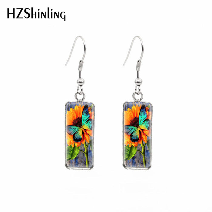 Wholesale Earrings Stainless Steel Square Sunflower MQO≥2 JDC-ES-xiangl007